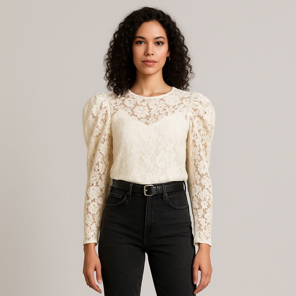 A503 • Cream Lace Puff Sleeve Blouse